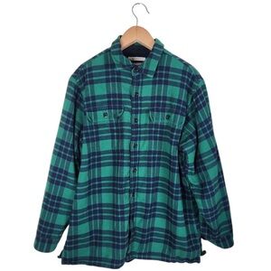 Vintage LL Bean Men’s Large Fleece Lined Flannel Shirt Jacket Cotton Plaid Green
